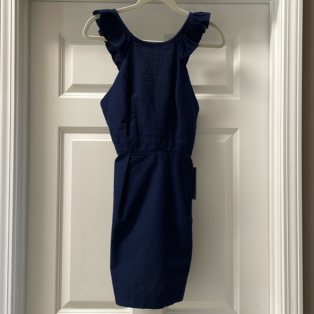 Lauren James‎ navy blue seersucker dress size XS